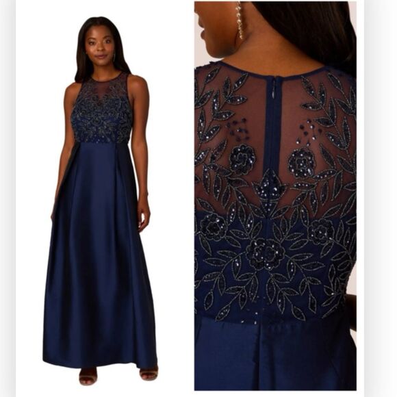 Adrianna Papell Beaded Taffeta Ball Sleeveless Beaded Top Gown - Picture 2 of 11